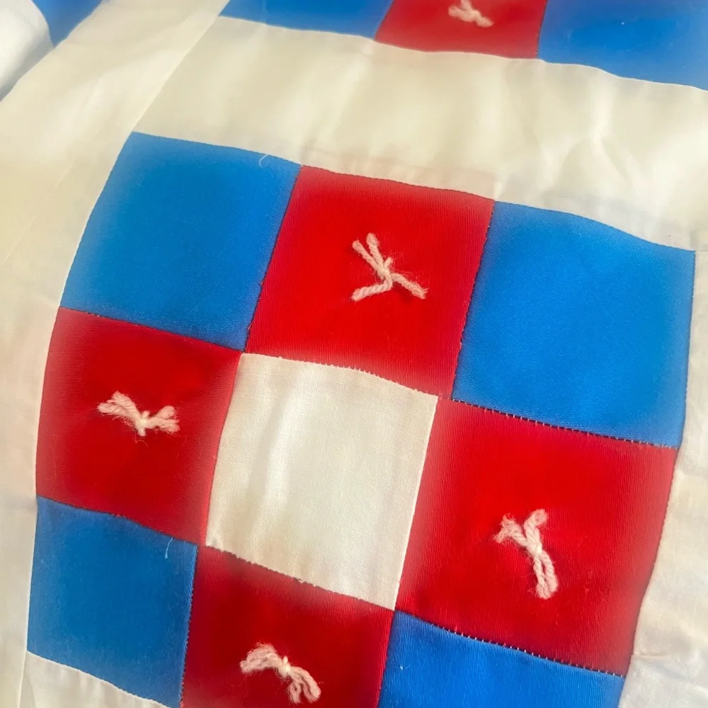 VNTG Handmade Cotton Red White Blue Colorful King Size Quilt‎ Top 91 x 75